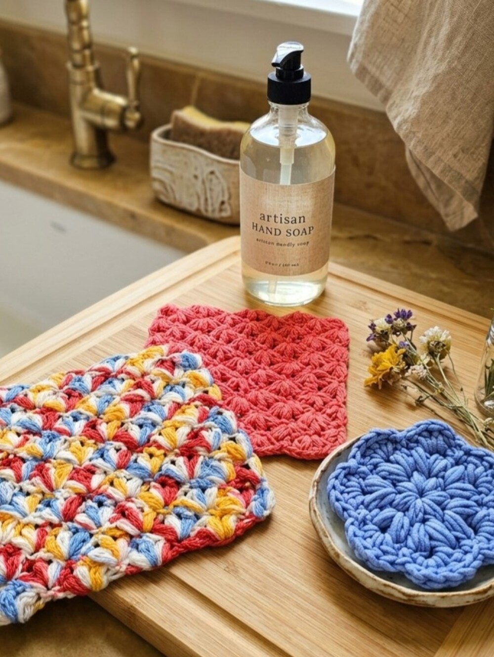 Handcrafted Crochet Dishcloth Set Eco-Friendly Beach Ball Palette